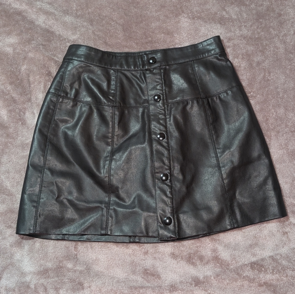 Black Leather Button-Up Skirt